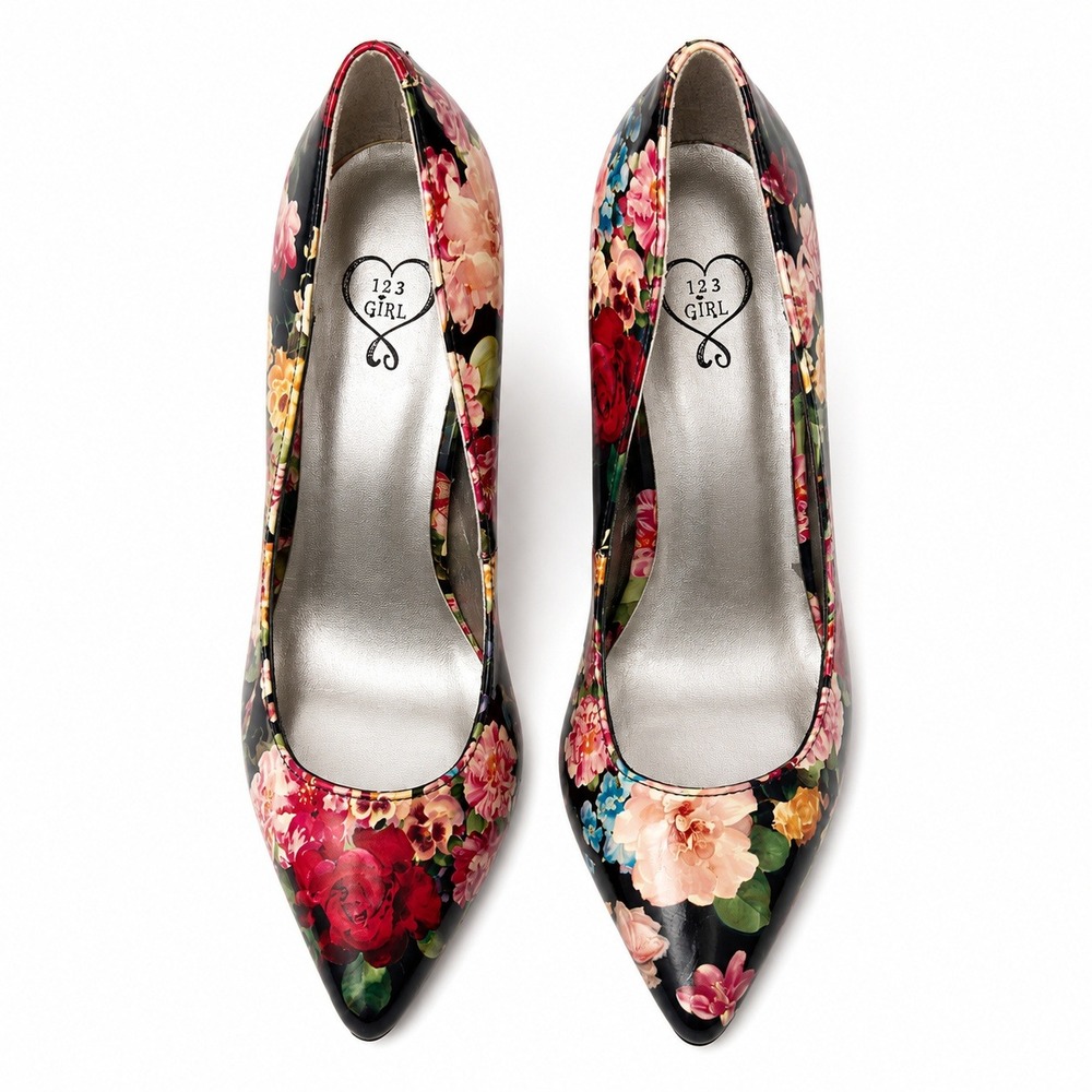 143 Girl Owanda Pumps Womens Size 8 Black Floral Pointed Toe Stiletto Heels - Picture 2 of 8
